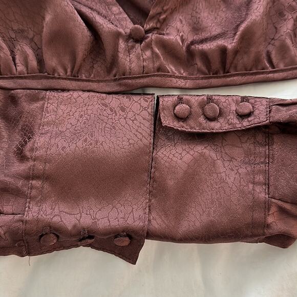 Urban Outfitters Hooked-Up Satin Cropped Top Adjustable Tie Waist Brown Size M - Picture 9 of 12